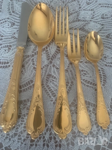 Луксозен комплект прибори за 12 човека* 23/24 карата твърдо златно покритие* 70 броя 