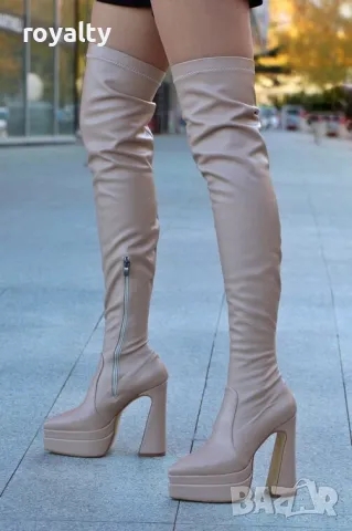 Чизми на ток - бежова кожа