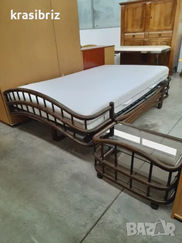 Спалня от Естествен Ратан и Нощно шкафче-120/200см...-внос от Германия!, снимка 2 - Спални и легла - 47940051