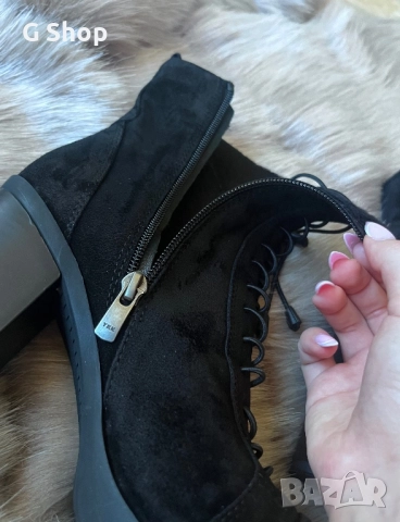 Ботуши естествен велур на ток боти зимни с топъл хастар, снимка 3 - Дамски боти - 52424658