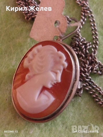 Сребърен авторски медальон камея която може да се носи и като брошка 52526 , снимка 2 - Колиета, медальони, синджири - 52924897