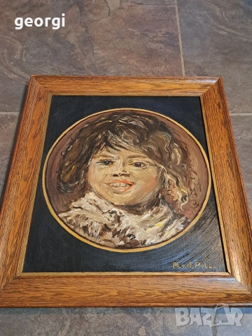 авторска картина "Усмихнато момче" маслени бои върху дървена основа , снимка 6 - Картини - 53035820