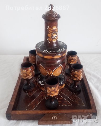 Дървен декоративен комплект за пиене, изкуство от Източна Европа, снимка 3 - Други - 37195386