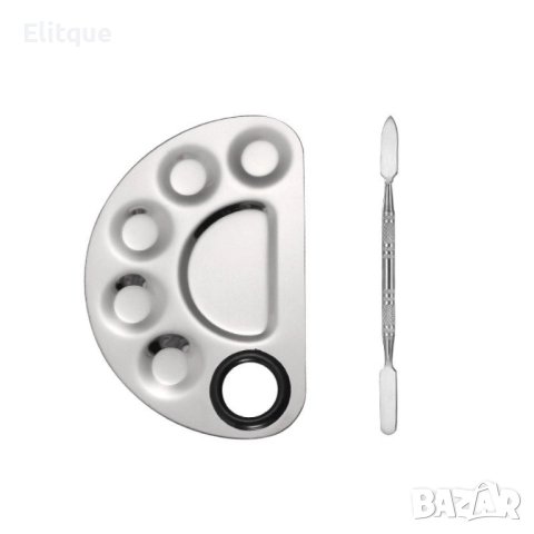 Полукръгла палитра за смесване на грим от неръждаема стомана с помощна пръчица, снимка 6 - Други - 52894985