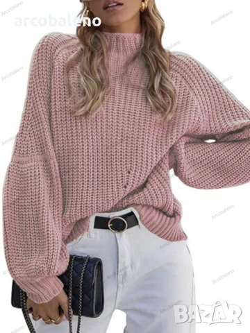 Дамски ежедневен свободен пуловер с висока яка, 8цвята - 023, снимка 4 - Блузи с дълъг ръкав и пуловери - 43039851