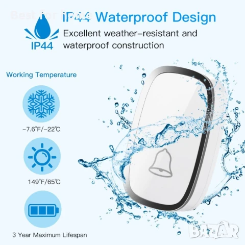 Водоустойчив външен безжичен звънец, снимка 3 - Друга електроника - 50647947