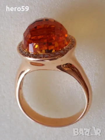 Дамски златен 18к(коктейлен дизайнерски) пръстен с цитрин и диаманти, снимка 1