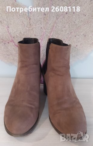 Бежови боти – цвят капучино, велур, № 41, снимка 2 - Дамски боти - 40680318