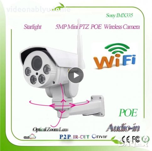 Метална Дистанционно Мотоуправляема ULTRAHD 5MP H.265 PTZ IP WiFi POE Камера  Микрофон Starlight IP66 в IP камери в Извън страната - ID28967581 — Bazar.bg