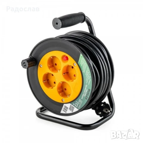 Muhler удължител с макара, 4 гнезда, дължина 15м.