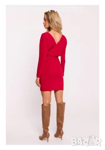 Рипсена мини рокля в червен цвят M819 MOE, снимка 3 - Рокли - 47721092