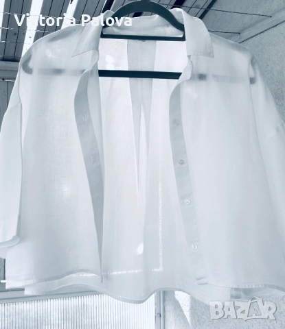 Ленена блуза/риза кроп камбанка, снимка 2 - Ризи - 51462250