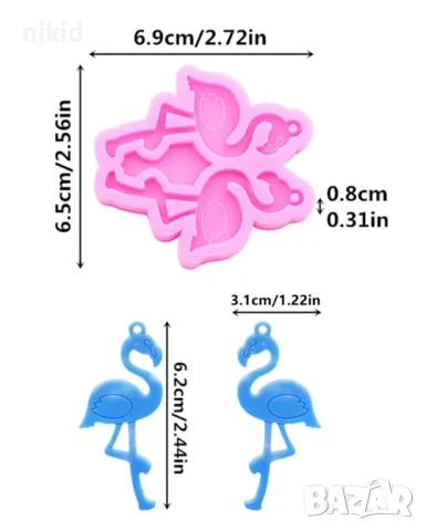 Фламинго огледални силиконов молд форма фондан шоколад висулка декор, снимка 3 - Форми - 48761131