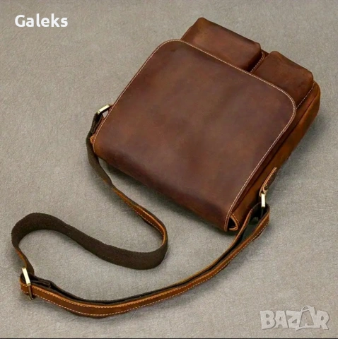 Мъжка дизайнерска чанта за през рамо/Премиум кафява Crazy Horse* кожа!, снимка 13 - Чанти - 53101957