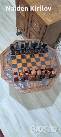дървена маса за шах, снимка 2 - Антикварни и старинни предмети - 53578146