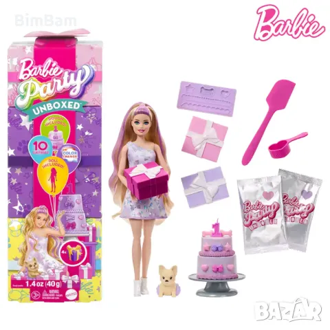 Оригинална куклa Barbie® Party Unboxed - Рожден Ден  / 10 изненади, снимка 1 - Кукли - 49091784