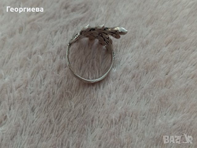 Сребърен пръстен листа с камъни, снимка 2 - Пръстени - 43154512