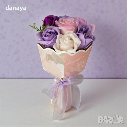 6375 Подаръчен букет сапунени рози с аромат, 30 см, снимка 2 - Декорация за дома - 53326192