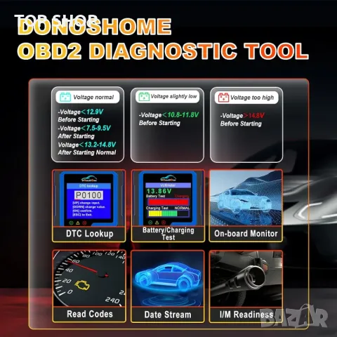 Диагностика за автомобили OBD2 DH300 от 2024г. DonosHome, снимка 3 - Аксесоари и консумативи - 49156868
