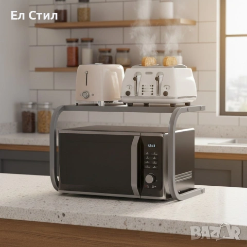 Поставка органайзер за микровълнова фурна, многофункционална, изработена от метал - сива, снимка 2 - Други - 53563495