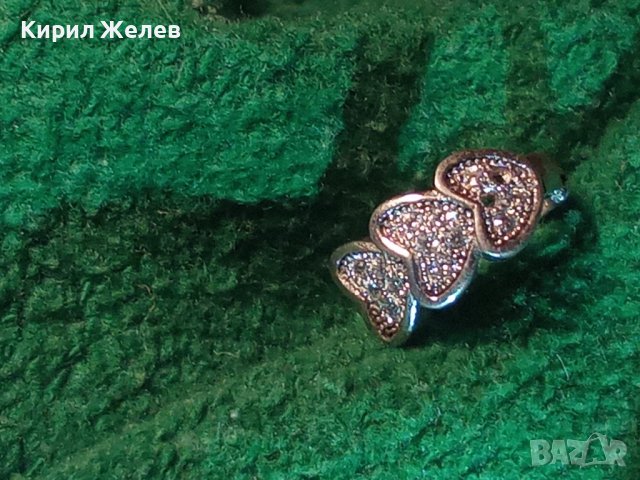 СКЪПОЦЕННА СТАРА СРЕБЪРНА СЪРЦЕВИДНА ОБЕЦА РОДИРАНО СРЕБРО 925 с МИНИАТЮРНИ ИСКРЯЩИ ЦИРКОНИ 25822, снимка 10 - Обеци - 35759991