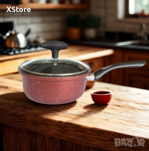 Касерола с капак Rosberg, 16 см, 1.6 л, Мраморно незалепващо покритие, Индукция, Бордо меланж, снимка 5 - Съдове за готвене - 52507441