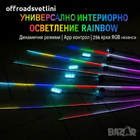 RAINBOW LED амбиентно осветление за автомобили с RGB 256 цвята, 18 в 1, снимка 4 - Аксесоари и консумативи - 52827836