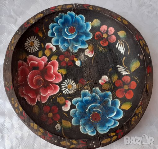 Дървени купа копанка скандинавска, с цветя и чиния, дървена декорация, 