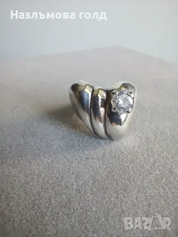 Дамски сребърен пръстен с бял кристалче Проба 925 Ръчна изработка , снимка 2 - Пръстени - 49604395
