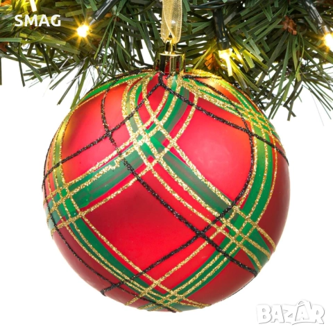 Коледна топка за елха зелено каре брокат 12 см_1254073, снимка 2 - Други - 52354597