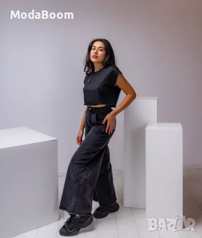 Черни широки в глезените дамски дънки , снимка 4 - Дънки - 47531424