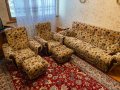 Ретро диван, фотьойли, табуретки - мека мебел комплект, снимка 1
