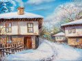 Зимна картина с възрожденски къщи - Зимен пейзаж