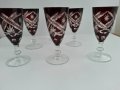 Сервиз кристални чаши с гарафа червен цветен кристал, снимка 1 - Антикварни и старинни предмети - 28448588
