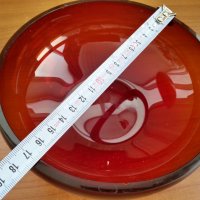 Стъклена червена купа фруктиера , снимка 3 - Антикварни и старинни предмети - 37488363