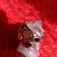 Масивен сребърен пръстен със седеф, оникс и маркизети, снимка 4 - Пръстени - 36690338