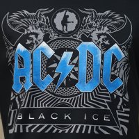 Нова мъжка тениска с дигитален печат на музикалната група AC/DC - Black Ice със син надпис , снимка 2 - Тениски - 34833977