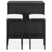 Бар комплект, 3 части, полиратан, черен, снимка 3 - Градински мебели, декорация  - 40378099