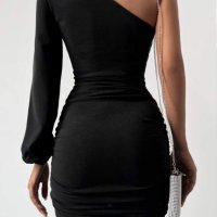 Луксозна Черна рокля -с едно рамо  код VL119Q, снимка 2 - Рокли - 42533796