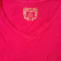 Дамска тениска с остро деколте цикламена памучна, снимка 3 - Тениски - 24976638