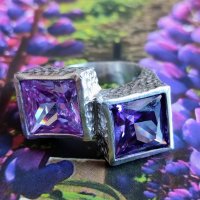 Интересен сребърен пръстен с Пурпурни Аметисти, снимка 6 - Пръстени - 38105772