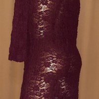 MONGUL M/L Дантелена, прозрачна рокля бордо с дълъг ръкав , снимка 5 - Рокли - 34853367