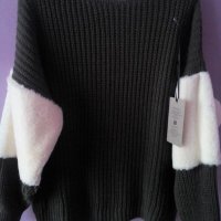 Пуловер със естествен пух на ръкава в черно и зелено - ( М, Л и ХЛ), снимка 4 - Блузи с дълъг ръкав и пуловери - 26613300