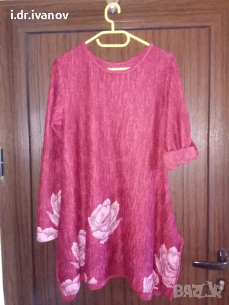 разкроена дълга туника в бордо с цветя, снимка 1