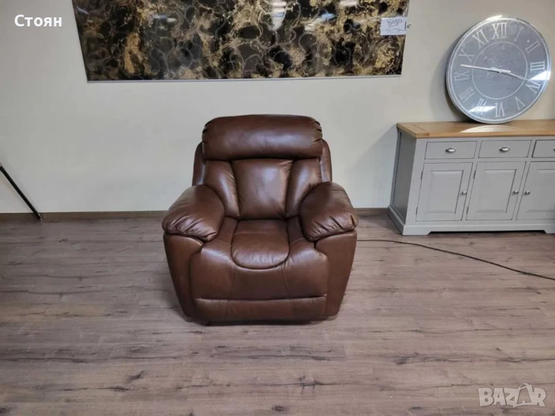 Кафяв кожен фотьойл с електрически релаксиращ механизъм, снимка 1