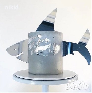 Акула Shark огледален пластмасов топер части декор украса за торта, снимка 1