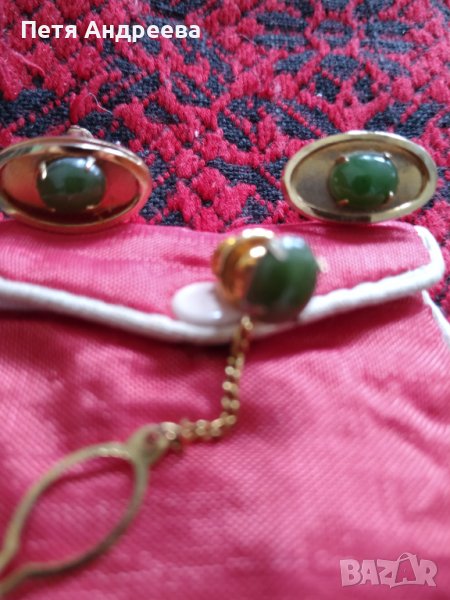 Копчета за ръкавели и игла за вратовръзка с естествени камъни, снимка 1