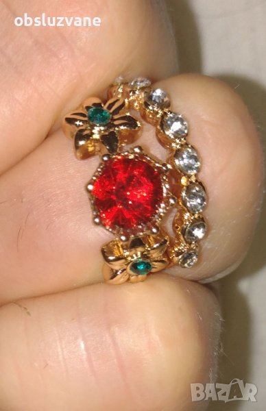Двоен дамски пръстен с червен диамант, нов 💥, снимка 1
