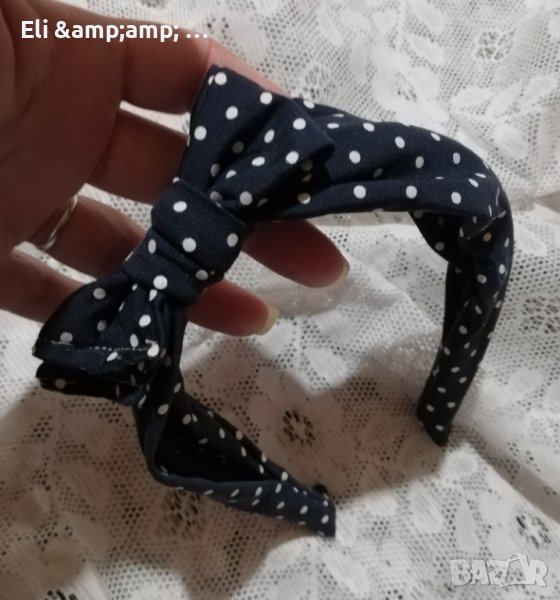 Диадема тъмносиньо на бели точки с подвижна панделка, снимка 1