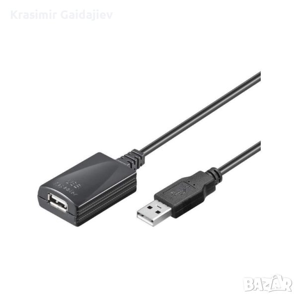 Goobay 68876 активен USB 2.0 удължителен кабел, златен, черен, 5 м дължина, снимка 1